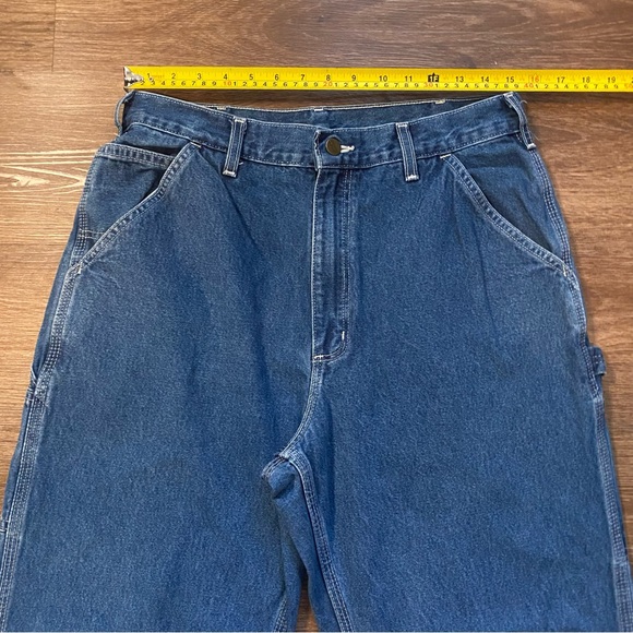 Carhartt Jeans Blue Denim Dungaree Fit Work Pants B13 DST Men’s 33x34 (31x33) - Picture 3 of 8